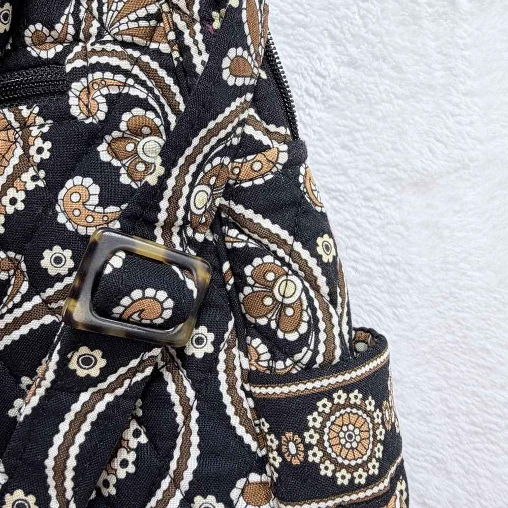 Vera Bradley Cafe Latte Backpack Black Brown Mandala Quilted Small Travel Bag